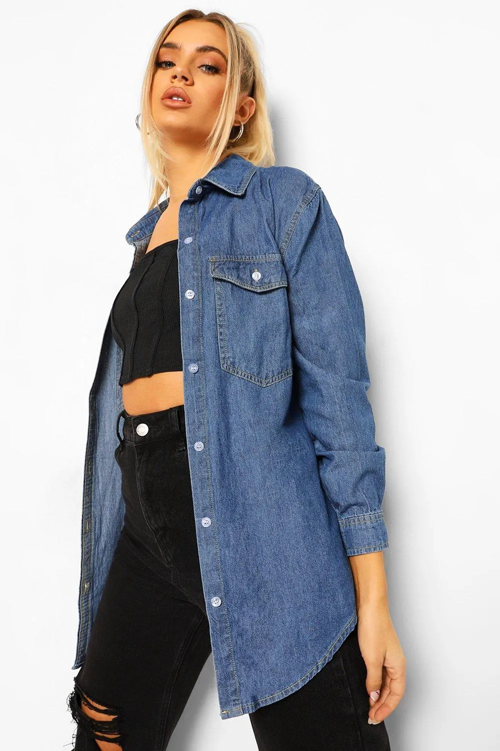 Boohoo oversized denim shirt, blue