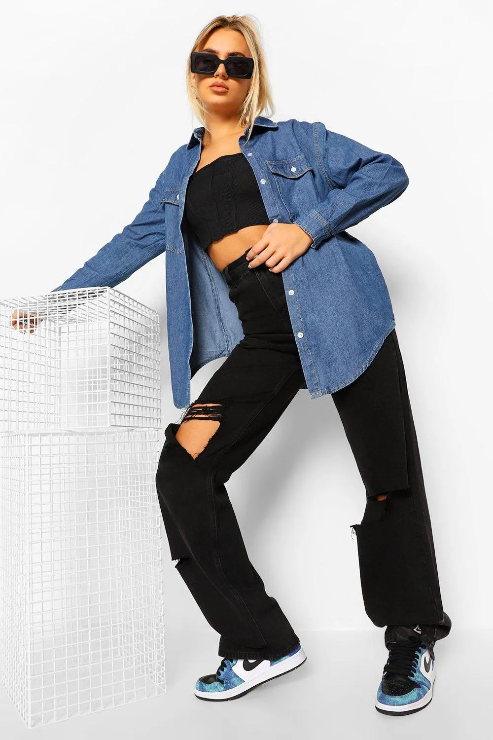 Boohoo oversized denim shirt, blue