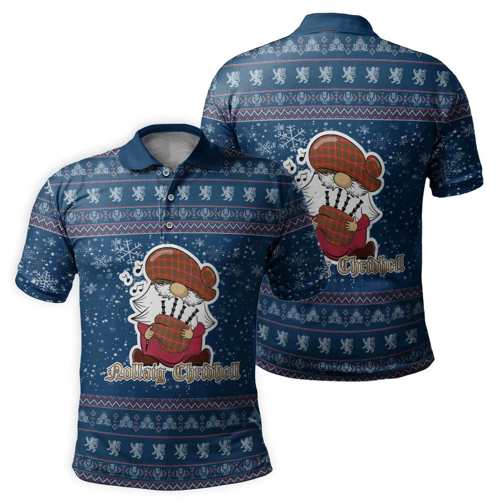 Bruce County Canada Clan Christmas Family Polo Shirt with Funny Gnome Playing Bagpipes