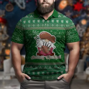 Bruce County Canada Clan Christmas Family Polo Shirt with Funny Gnome Playing Bagpipes