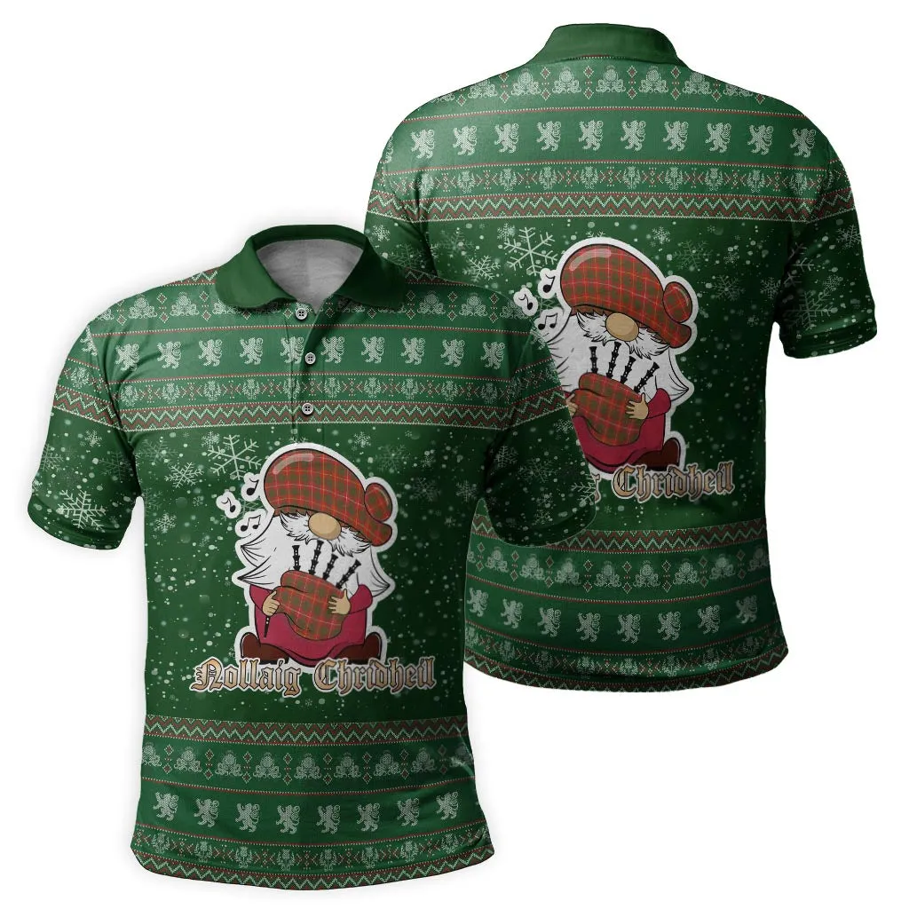 Bruce County Canada Clan Christmas Family Polo Shirt with Funny Gnome Playing Bagpipes