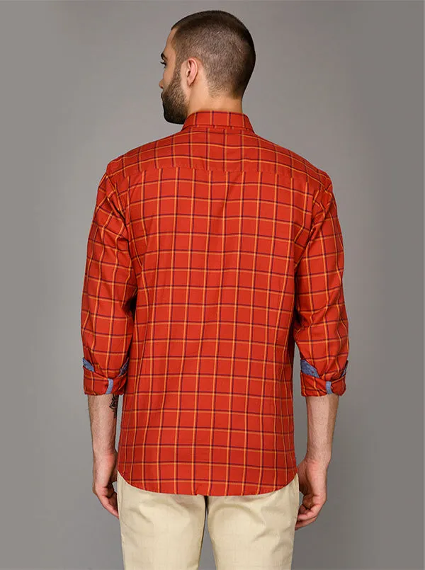 Burnt Orange Checked Slim Fit Casual Shirt | JadeBlue