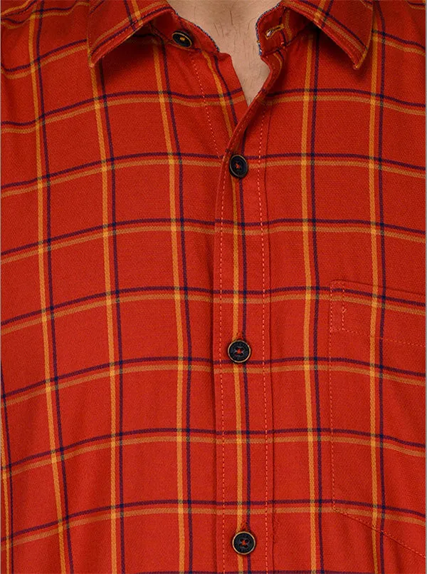 Burnt Orange Checked Slim Fit Casual Shirt | JadeBlue