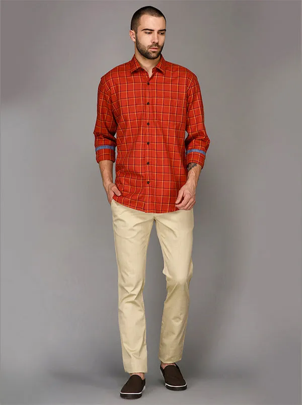 Burnt Orange Checked Slim Fit Casual Shirt | JadeBlue
