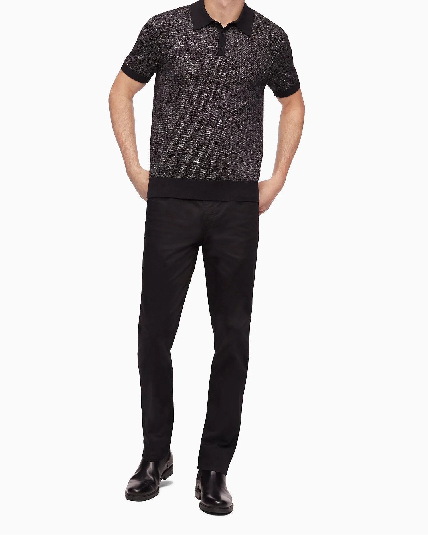 Calvin Klein Striped Ribbed Knit Polo Shirt - Men