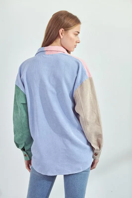 Color Block Oversized Fit Button Down Shirts