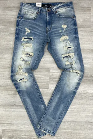 Focus- r&r distressed pin washed denim (med blue)