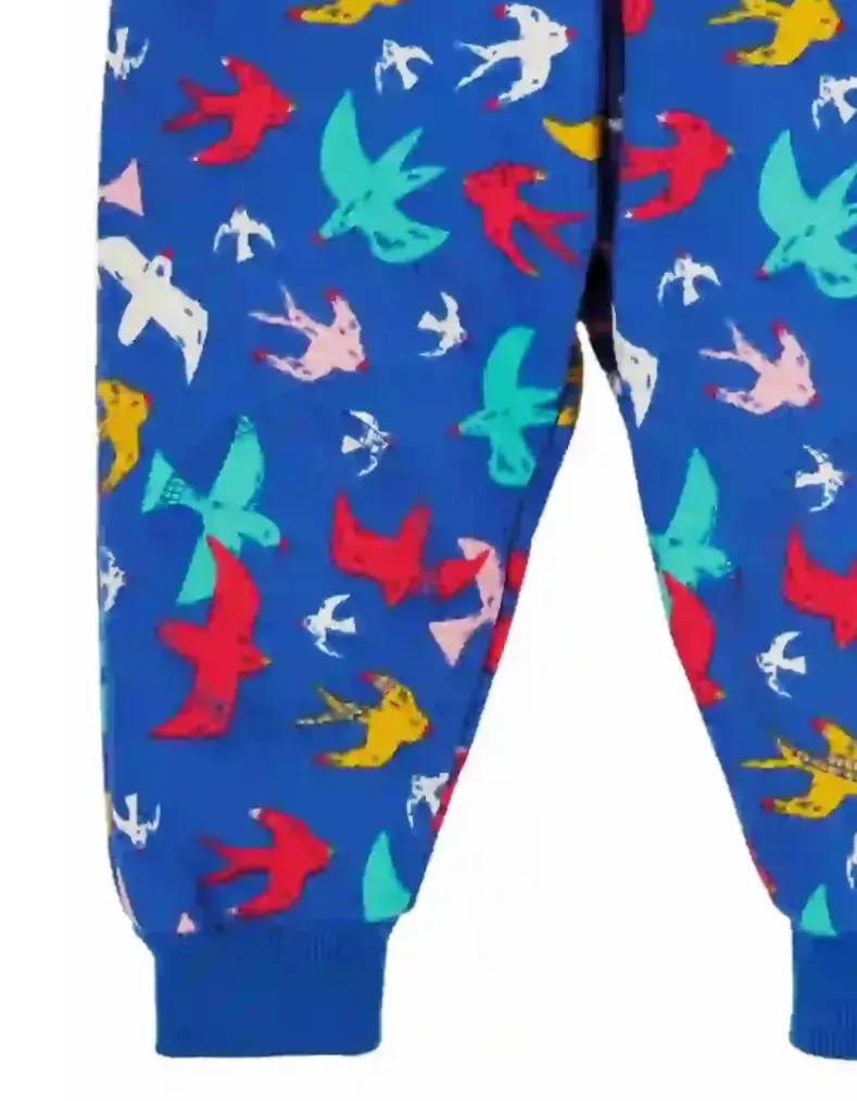 Frugi Kids Printed Crawlers Joggers in Rainbow Birds Flight
