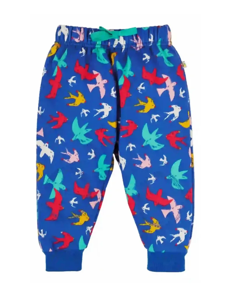 Frugi Kids Printed Crawlers Joggers in Rainbow Birds Flight