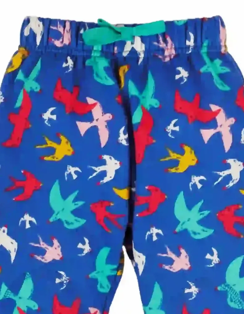 Frugi Kids Printed Crawlers Joggers in Rainbow Birds Flight