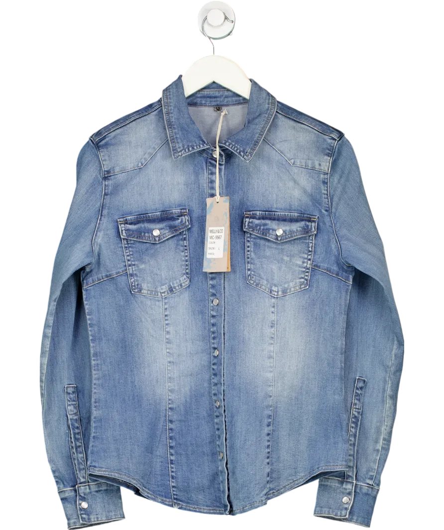 LAW & CO Blue Melly Daisy Fitted Denim Shirt UK L