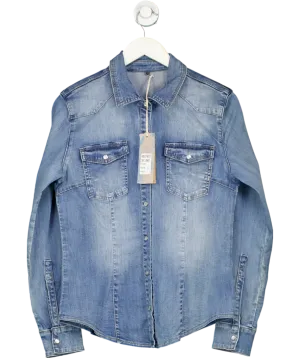 LAW & CO Blue Melly Daisy Fitted Denim Shirt UK L