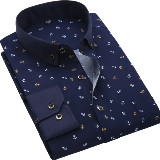 Men Shirt Long Sleeve Floral Printing Plaid Fashion Pocket Casual Shirts. 100% Polyester Soft Comfortable Men Shirt.