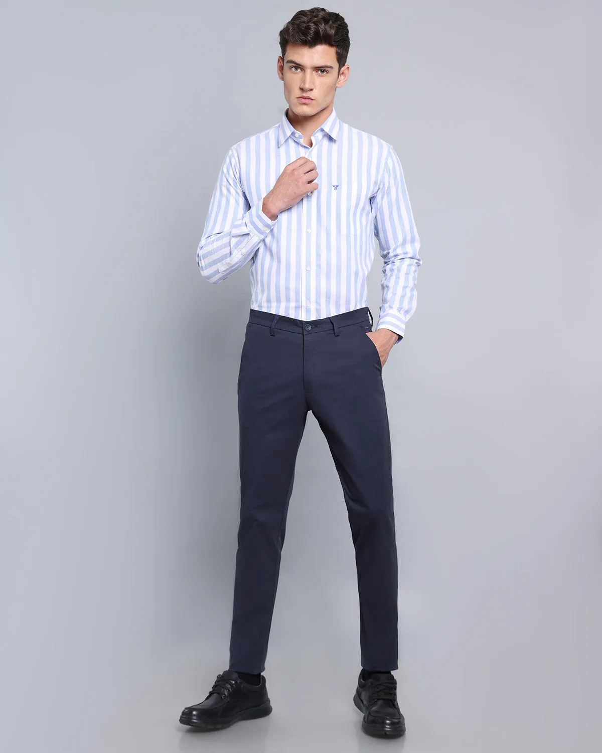 Midnight Navy Blue Stretch Cotton Chinos
