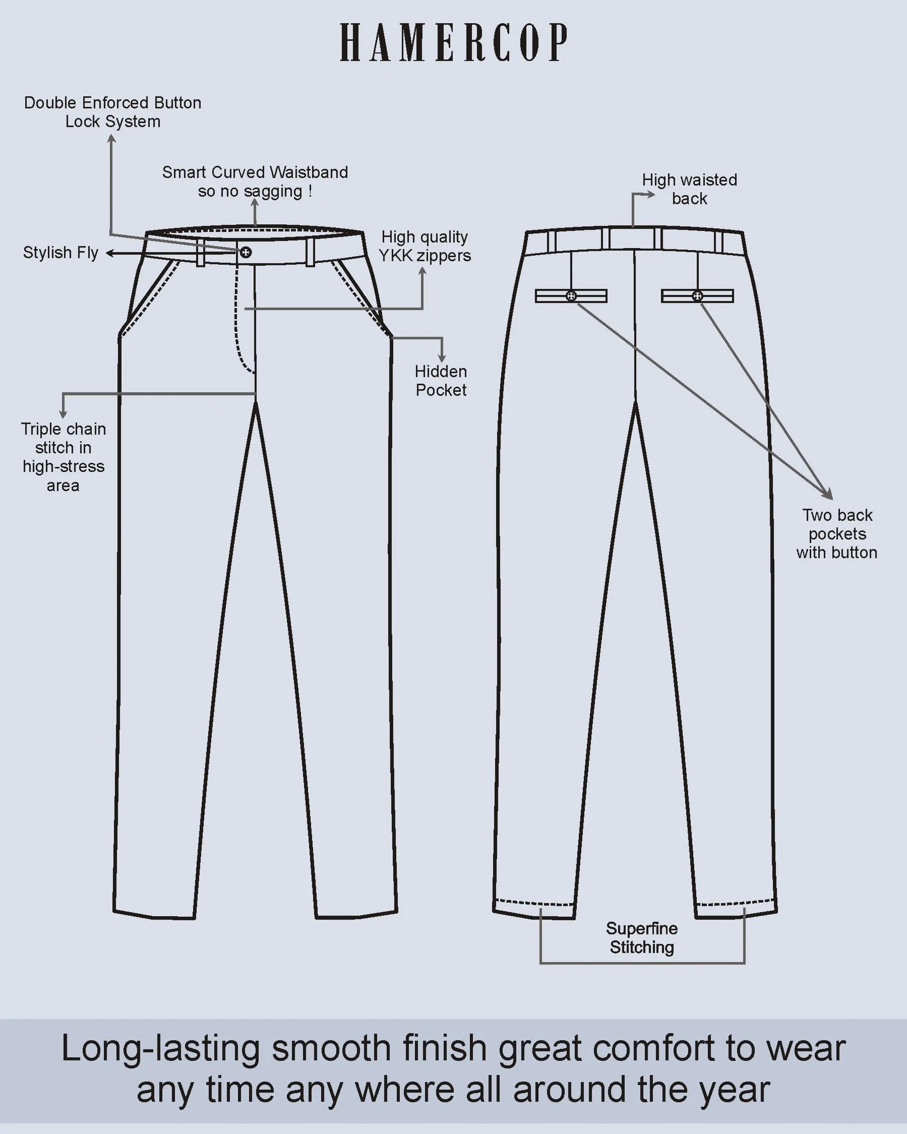 Midnight Navy Blue Stretch Cotton Chinos