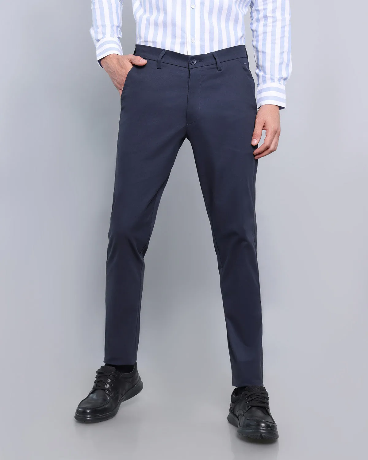 Midnight Navy Blue Stretch Cotton Chinos