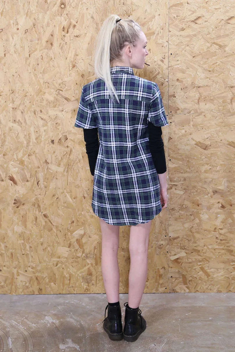 Navy And Green Checked Shirt Dress