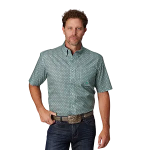 Roper Men's Silver Spring Foulard Print Grey Shirt