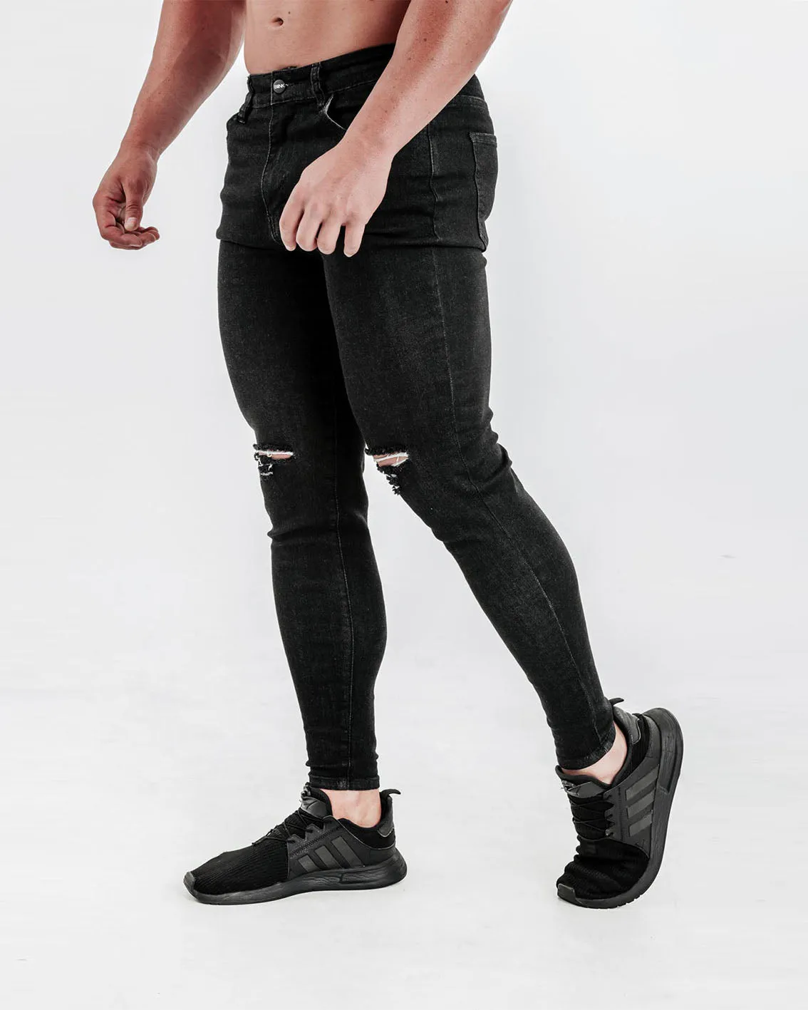 Slim-Stretch Jeans - Black (Ripped)