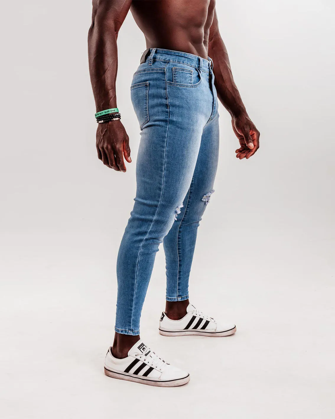 Slim-Stretch Jeans - Light Blue (Ripped)
