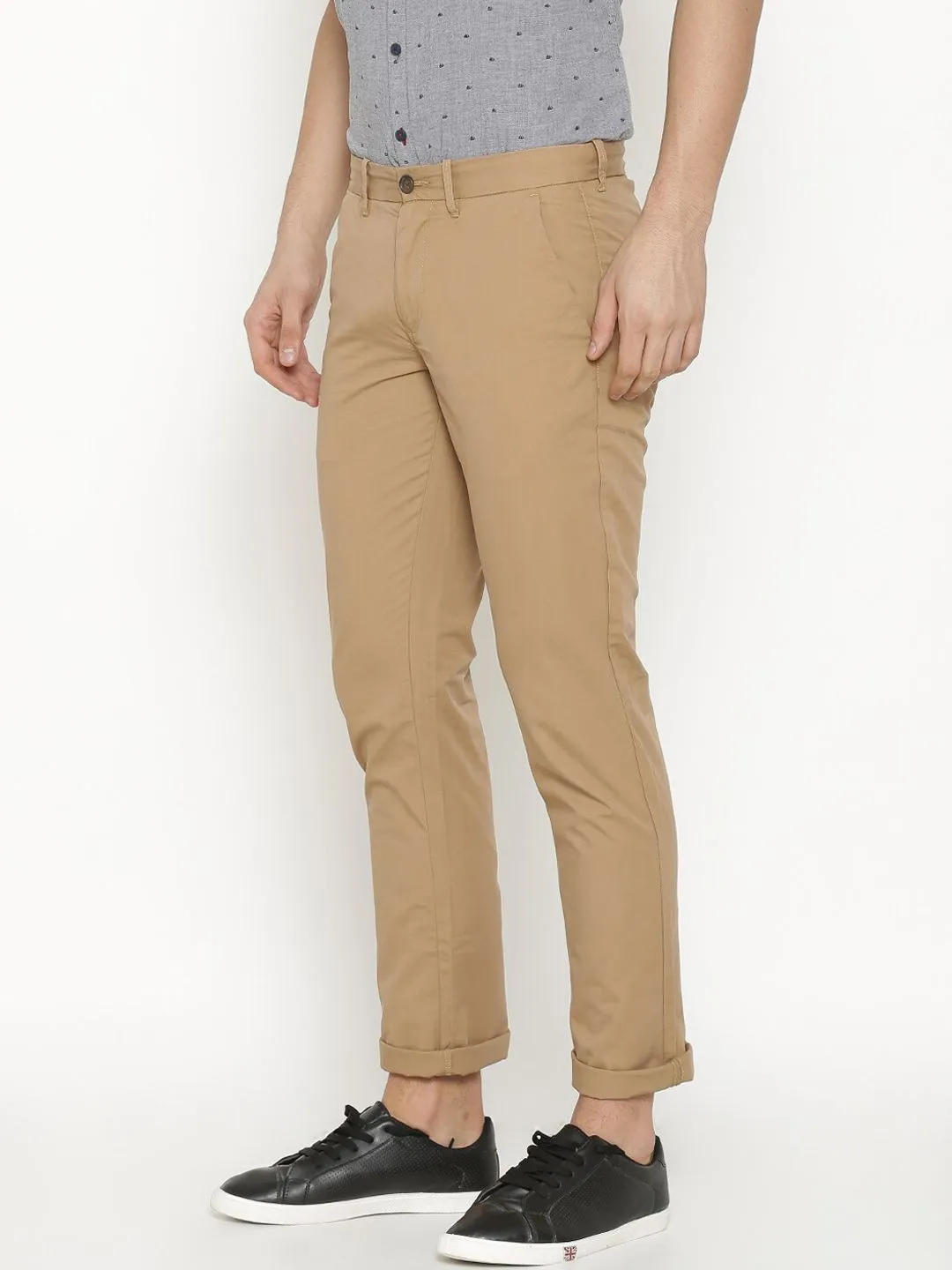 T-Base Men Brown Straight Fit Easy Wash Chinos Trousers