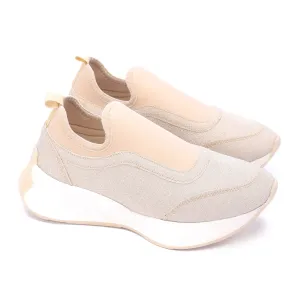 Textured Slip-On Thick Sole Shoe-Beige
