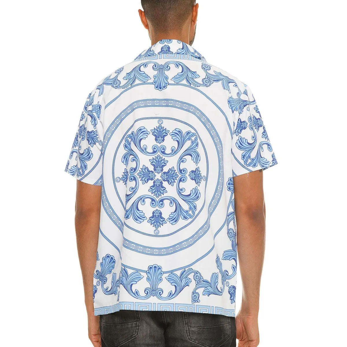 White & Blue Paisley Button Down Shirt